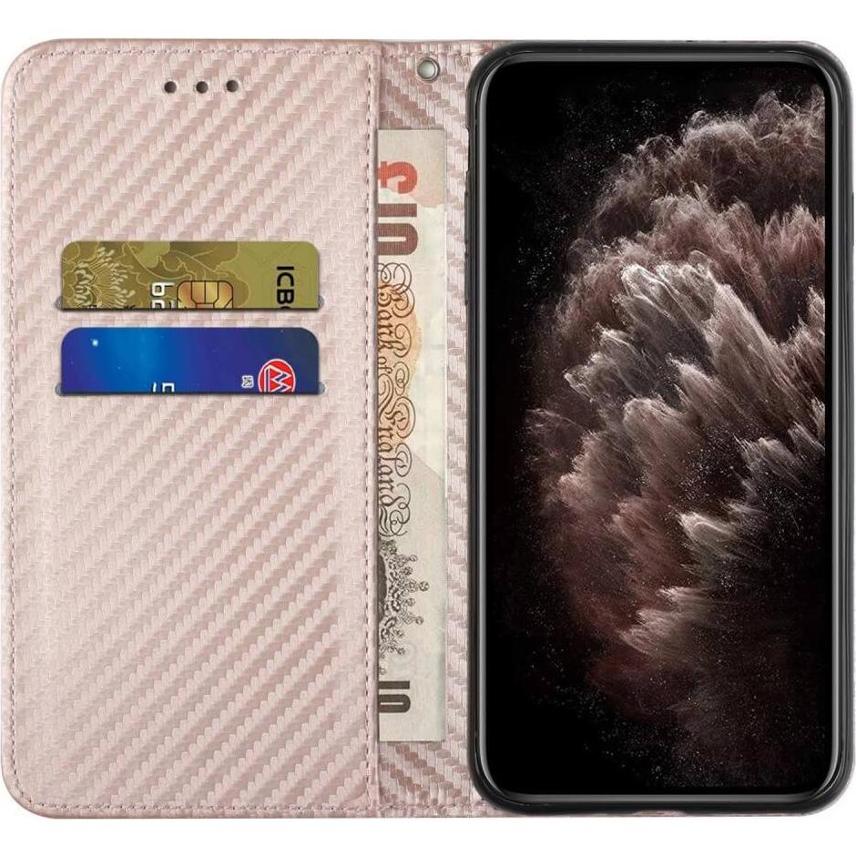 Thumbnail - Cover-Discount iPhone 15 Pro - Carbon Look Flip Case Hülle rosa (Apple iPhone 15 Pro), Smartphone Hülle, Rosa