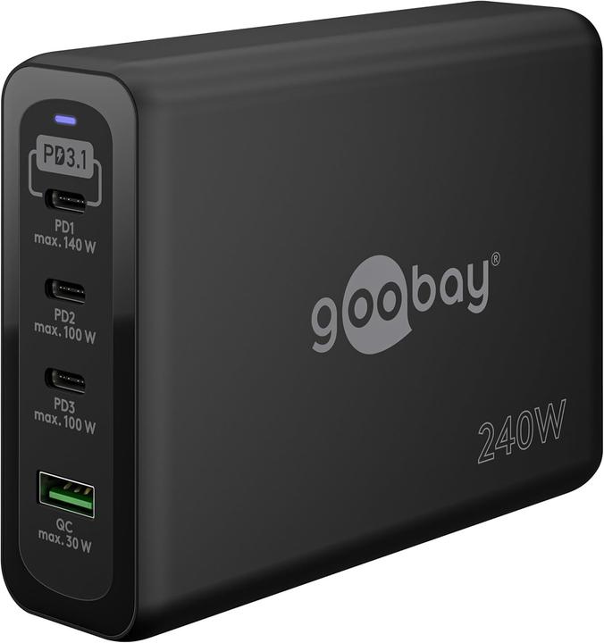 Image du produit Goobay Chargeur rapide multiport USB-C PD GaN 240 W noir (240 W, 4 ports)