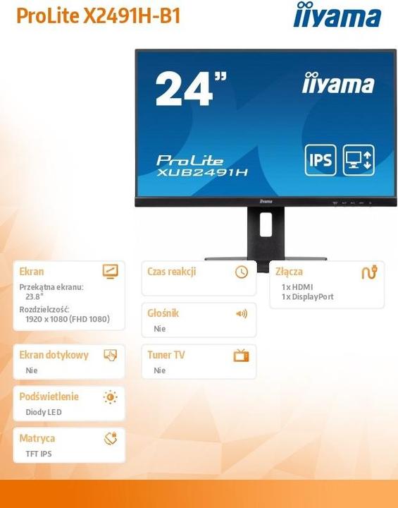 Actual product image iiyama 60,5cm (23,8") X2491H-B1 16:9 HDMI+DP IPS (1920 x 1080 pixels, 23.80")
