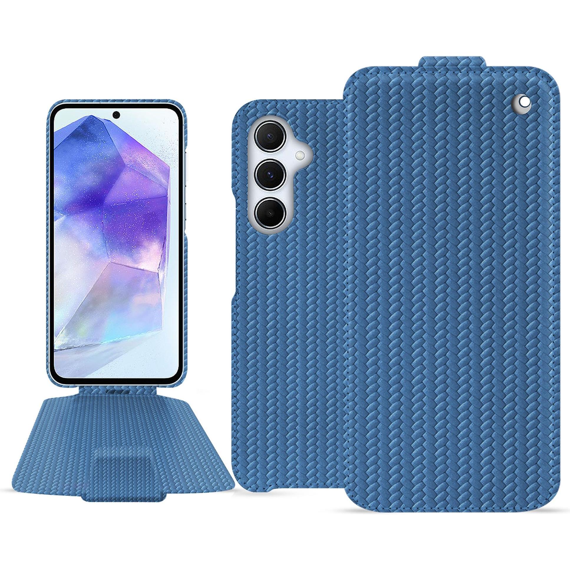 Noreve Lederschutzhülle vertikal (Samsung Galaxy A55), Smartphone Hülle, Blau