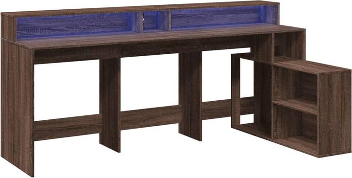 Actual product image vidaXL LED desk Computer desk Work desk Office desk Brown oak look (200 x 104 x 91 cm)