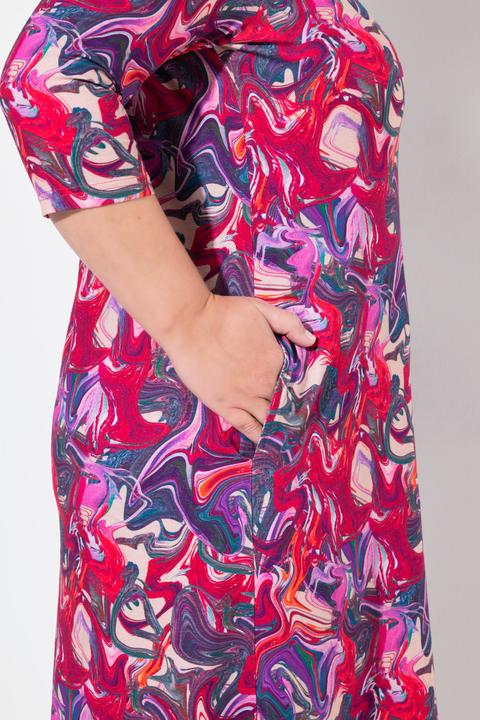 Actual product image Ulla Popken Water Marble Print 3/4 Sleeve Jersey Swing Dress (50, 52)