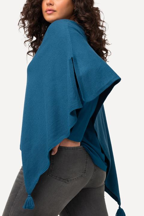 Immagine prodotto Ulla Popken Poncho di maglia smanicato con orlo a punta, nappe e scollo a V (50, 52, 54, 56)
