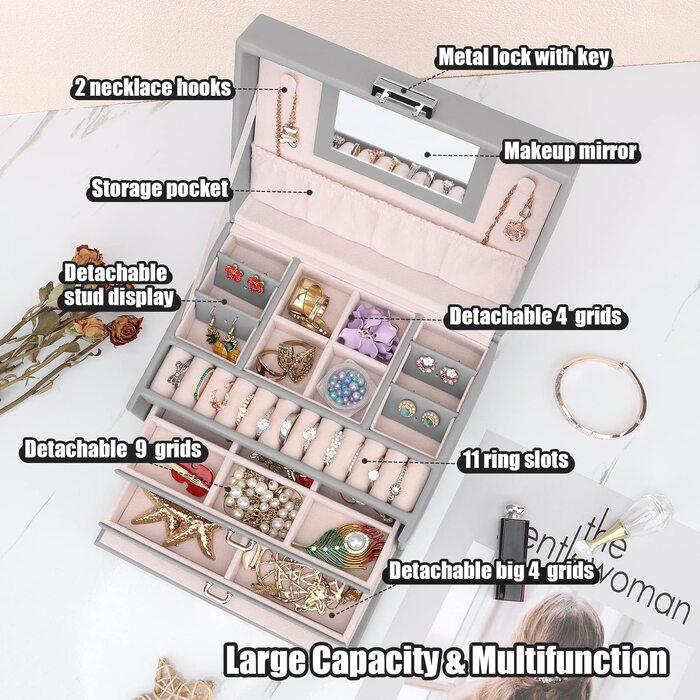 Produktbild Only-Bags.Store Schmuckkästchen, Schmuckkästchen mit Schubladen für Damen Mädchen, PU Leder Schmuckkästchen