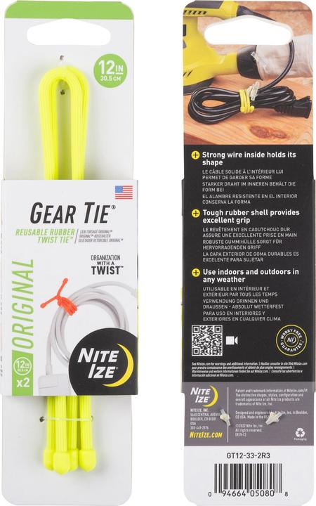 Image du produit Nite Ize GearTie 12"/jaune fluo NOUVEAU (Serre-câbles en plastique, 304.80 mm, 2 pcs)