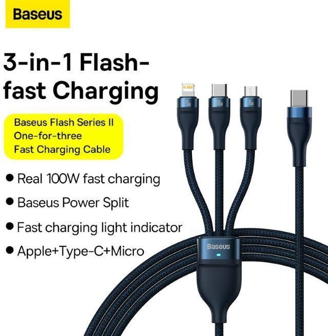 Image du produit Baseus 3in1 (1.50 m, USB 3.2 Gen 1, 100 W)