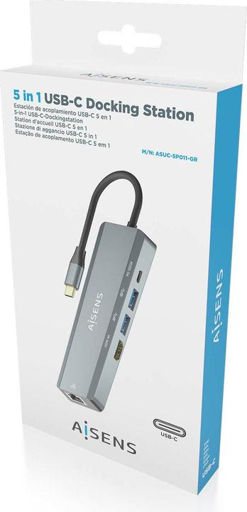 Produktbild Aisens USB-C DOCK 5 EN 1 USB-C A 1XHDMI 1XRJ45 2XUSB 1XPD 15CM (USB-C, 3 Ports)