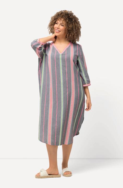 Actual product image Ulla Popken Pastel Striped 3/4 Sleeve V-Neck Kaftan (46, 48)
