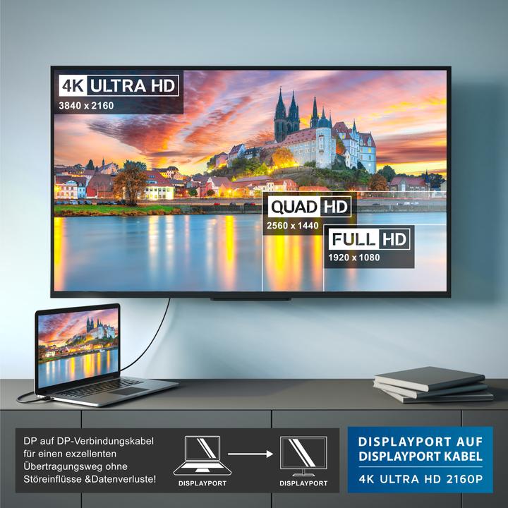 Image du produit CSL Câble DisplayPort 4k 60Hz Ultra HD - DisplayPort 1.2 vers DP 4K 1.2 y compris le transfert audio (5 m, DisplayPort, 1.2)