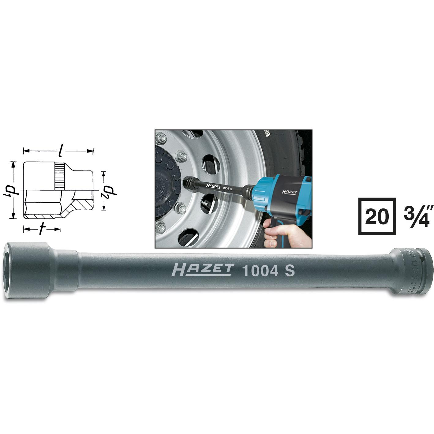Thumbnail - HAZET, Steckschlüssel + Stecknuss, Schlag-, Maschinenschrauber Steckschlüsseleinsatz ∙ Sechskant 1004S-32 ∙ Vierkant20 m...