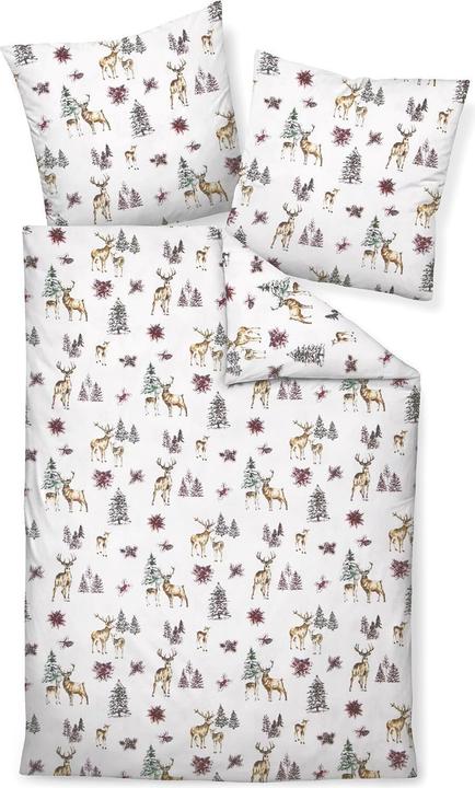 Produktbild Janine Feinbiber Bettwäsche Davos 65150 naturell rot grün (Bettwäsche Set, 160x210 cm + 65x100 cm)