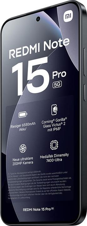 Actual product image Xiaomi Redmi Note 15 Pro 5G (512 GB, Black, 6.83", Dual SIM, 5G)