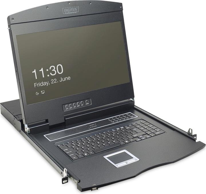 Produktbild Digitus Modulare Konsole mit 483cm 19Zoll TFT 8 Port Cat.5 KVM & Touchpad deutsche Tastatur RAL 9...