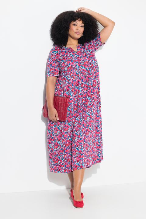 Actual product image Ulla Popken Tiny Floral Print Knit Empire Knit A-Line Pocket Dress (50, 52)
