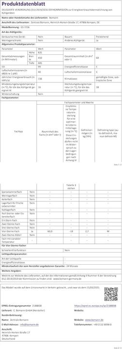 Produktbild Bomann GS 7256 (Freistehend, 60 l)