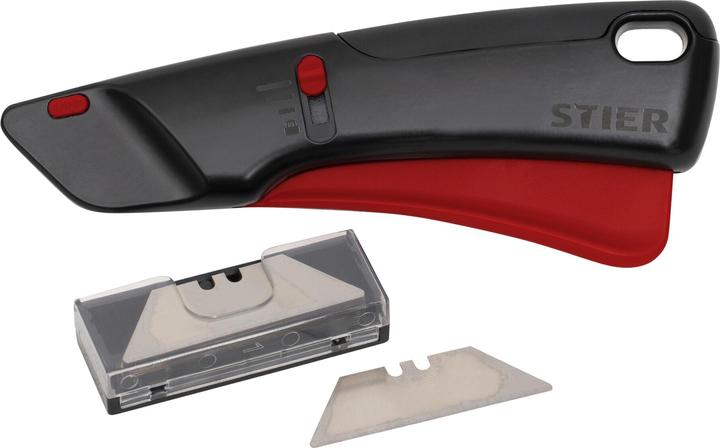 Actual product image Stier Premium safety cutter knife with 10 replacement blades, automatic blade retraction (Cutters)