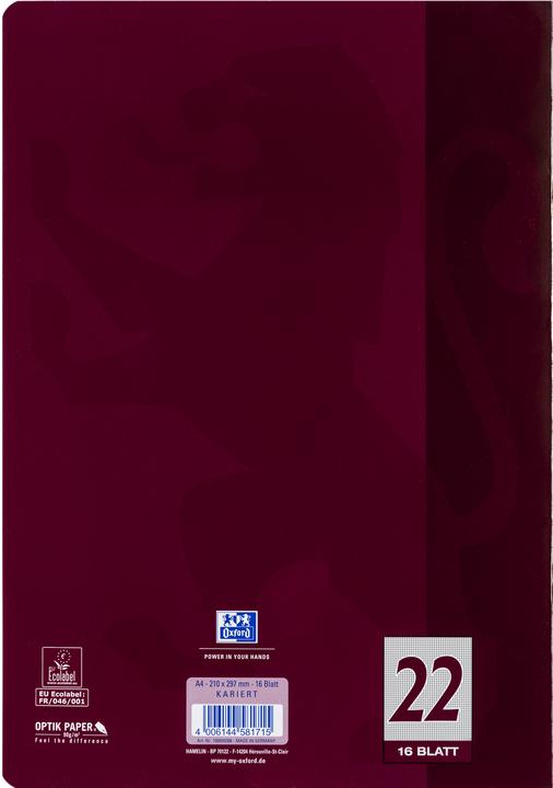 Produktbild Oxford Schulheft (A4, Kariert, Harter Einband)