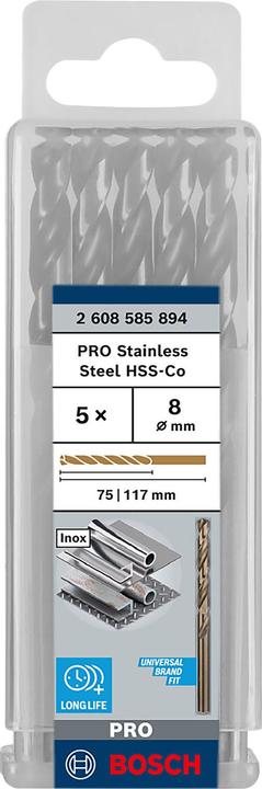 Produktbild Bosch Professional Zubehör PRO Stainless Steel HSS-Co Spiralbohrer, 8 x 75 x 117 mm (8 mm)