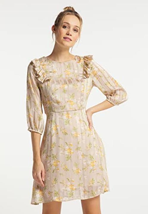 Actual product image Wajala Women's Dress with Floral Print, Side Zipper, Fully Lined (L)