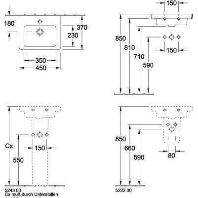 Thumbnail - Villeroy & Boch, Waschbecken, Handwaschbecken Subway 2.0 45 cm wei 73154501 (370 mm, 1550 mm)