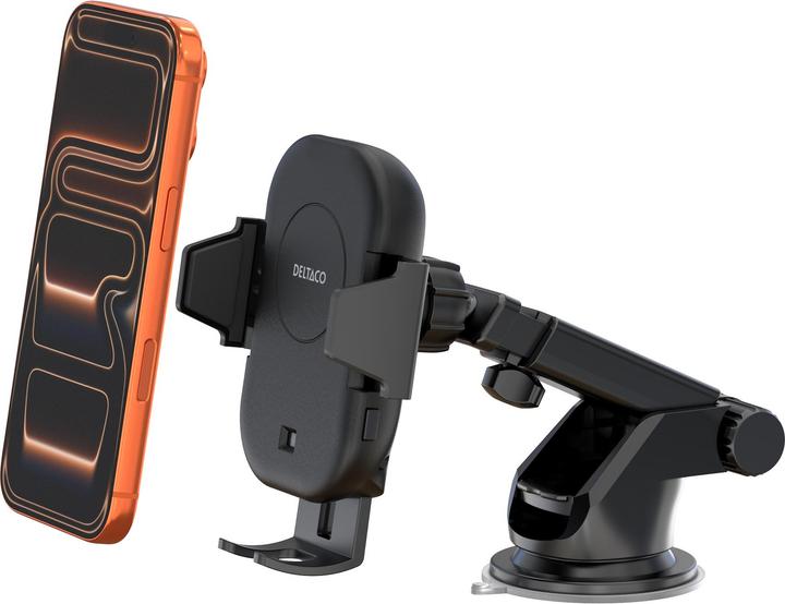 Productafbeelding Deltaco Wireless car charger | 15 W | automatic open and close | dual mounts | black