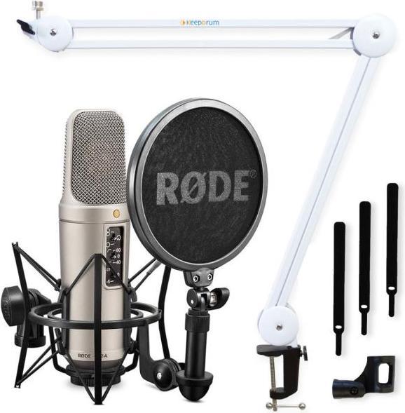 Rode NT2-AKondensatormikrofon Rode SM6 Spinne mit Popschutz RodeMikrofonkabel 6m RodeStaubschutzbeutel Keepdrum MS138Mikrofonarm Reduziergewinde 3Klett-Kabelbinder Mikrofonklammer