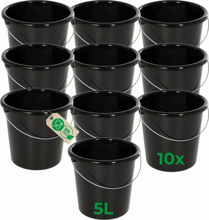 Produktbild Novaliv 10 Stück Eimer 5L Schwarz mit Masseinteilung - Putzeimer 5 Liter? 22,5 cm Praktischer Allrou (10 Stk.)