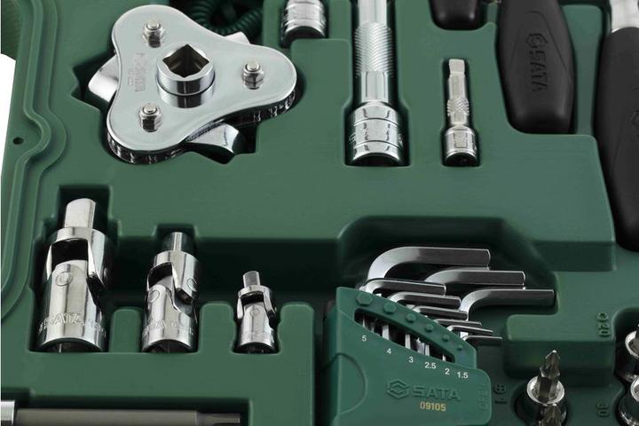 Actual product image SATA ST09014SJ 124 pieces 1/4 inch, 3/8 inch and 1/2 inch drive metric / SAE 6 point socket wrenches