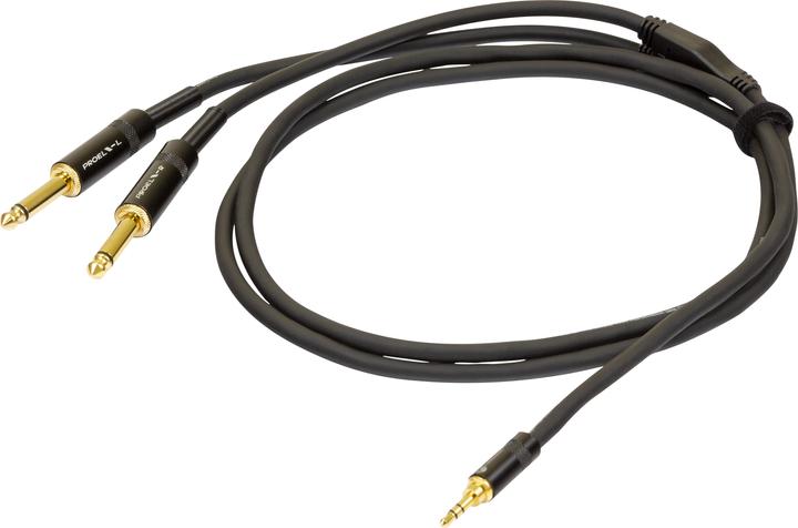 Proel 3.5mm Stereo Male to 2 x 6.3mm Mono Male Cable, 3m, Black (3 m)