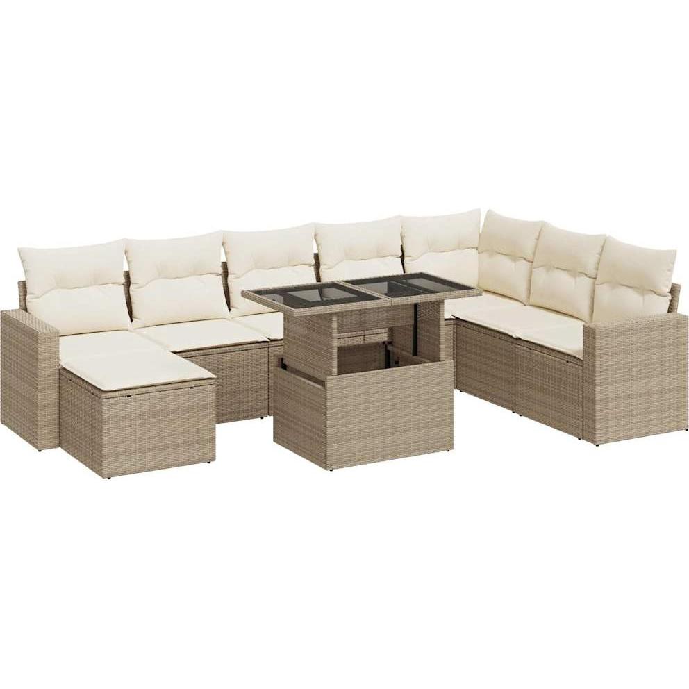 VidaXL, Gartenlounge, Gartenmöbel Sofa Garnitur Lounge Sitzgruppe 9-tlg. Beige Poly Rattan
