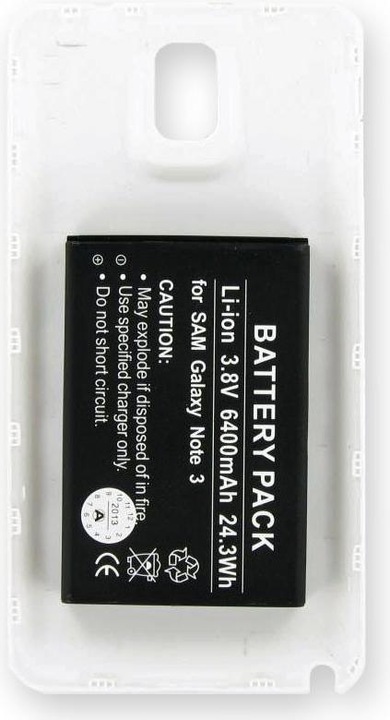 Actual product image AccuCell Battery Samsung Galaxy Note 3, B800BE, with white case and NFC