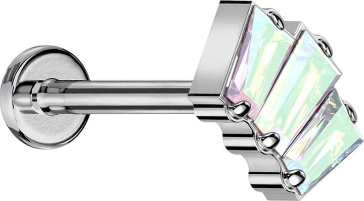 Immagine prodotto Star Piercing Labret Micro Threadless argento tre cristalli Baquette multicolore (senza ottone, Titanio)