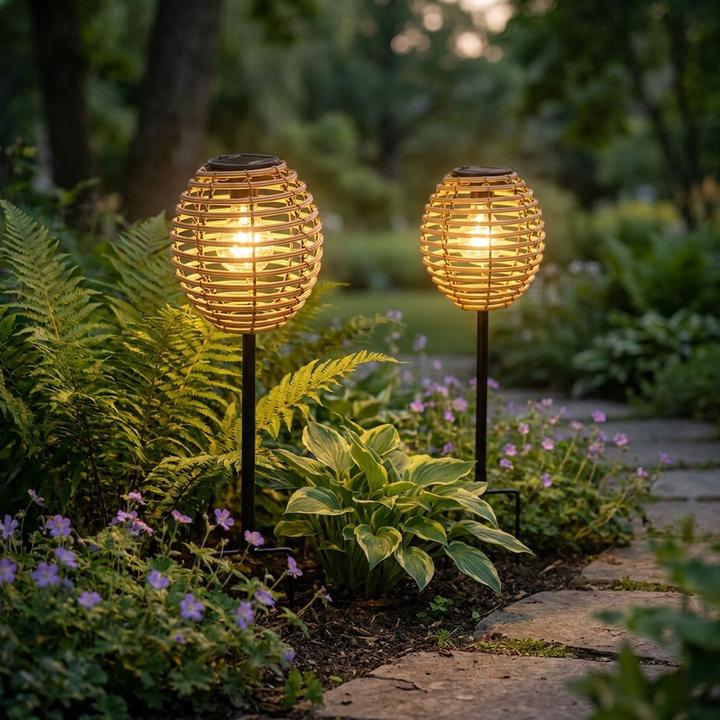 Produktbild H & S Collection 2er-Set Elegante Solar-Steckleuchte für Garten & Terrasse: Robuste LED Solarlampe mit Metallstab, Ra