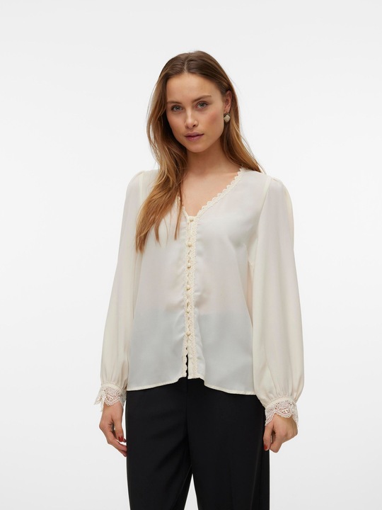 Image du produit Vero Moda Coupe normale Encolure en V Manches avec bouton Coupe volumineuse des bras Top Blouse (S)