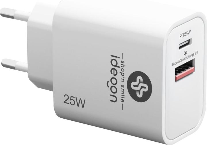 Ideoon Dual 25Watt USB Ladegerät, 1x USB-C und USB-A, PD- & QC-Netzteil, weiss (25 W)