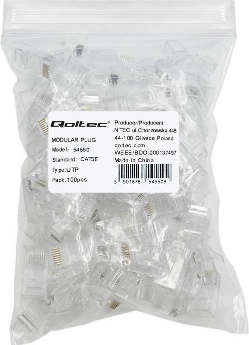 Image du produit Qoltec RJ45 Modularstecker CAT5e, UTP, 100 Stück (Accessoires réseau)