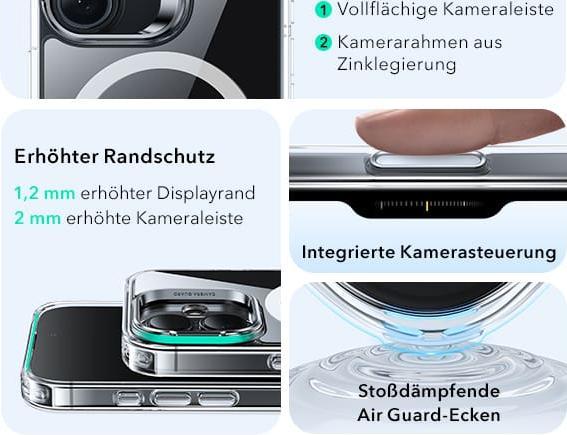 Actual product image ESR Classic Hybrid Magnetic Case (Camera Control, Stash Stand), for iPhone 17, Clear Black (Apple iPhone 17)