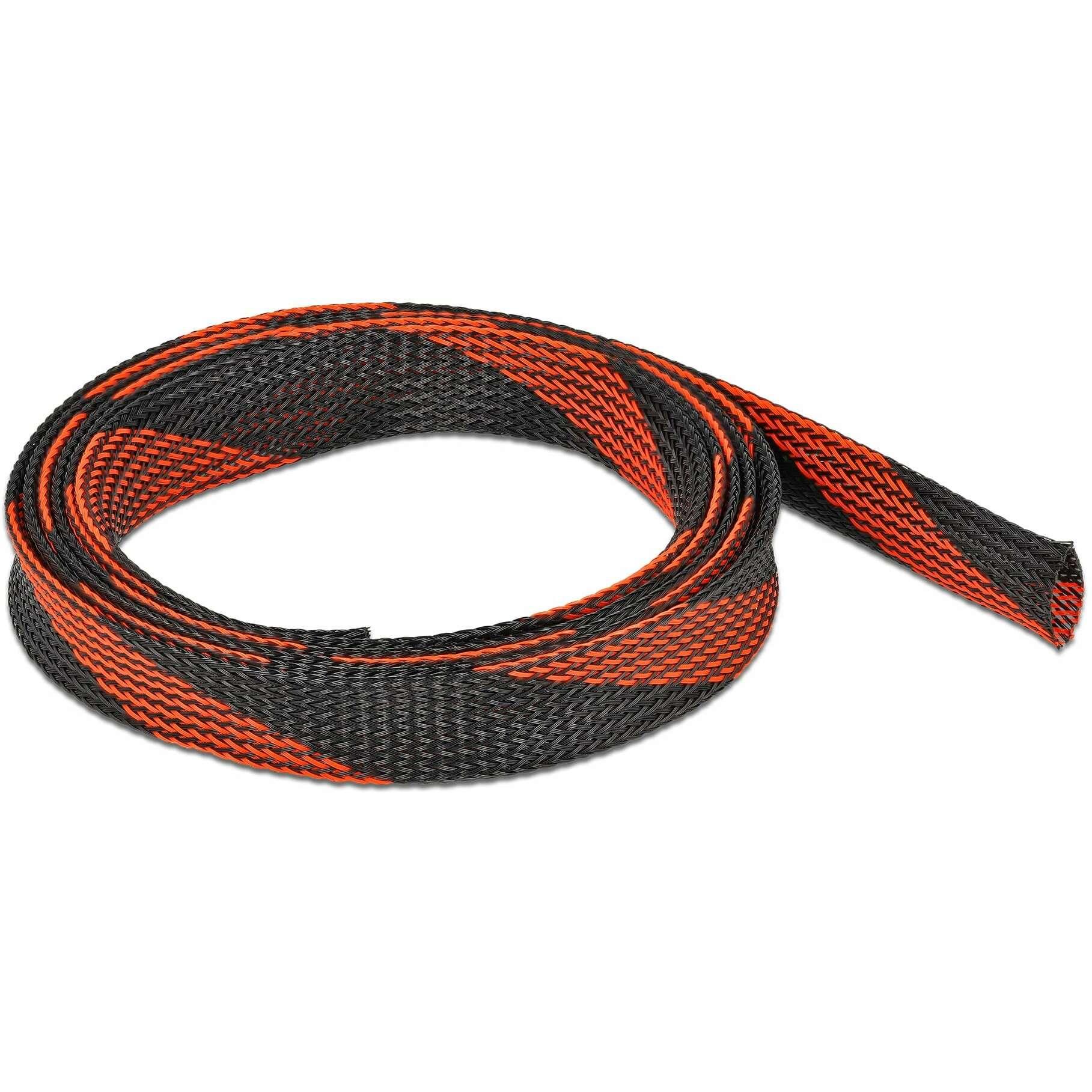 Delock, Kabelschutz + Kabelführung, Geflechtschlauch dehnbar 2 m x 19 mm schwarz-rot (Kabelschlauch, 2000 mm)