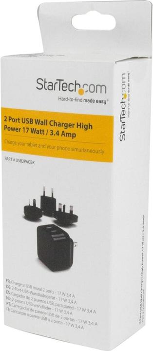 Produktbild StarTech 2 Port USB Ladegerät / Netzteil - 2-fach Ladestecker 17 Watt / 3.4 Amp - Dual Reiseladegerät 110... (17 W)