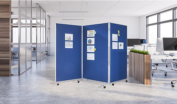 Image du produit eurokraft basic Tableau de présentation pliant et mobile, h x l x p 1905 x 3040 x 50 mm, bleu. (190,5 x 304 x 50 cm)