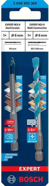 Produktbild Bosch Professional Zubehör Expert HEX-9 Hard Ceramic + HEX-9 Multi Construction Bohrer, 6 mm (6.0 mm)