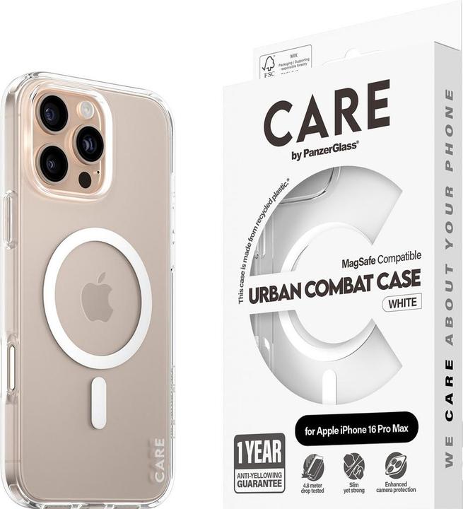 Actual product image PanzerGlass CARE by ® Flagship Case Transparent Urban Combat w. White MagSafe iPhone '24 6.9" Pro (Apple iPhone 16 Pro Max)