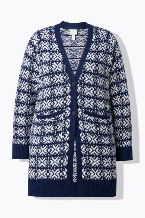 Produktbild Ulla Popken Strickjacke, Schneeflocken, V-Ausschnitt (58)