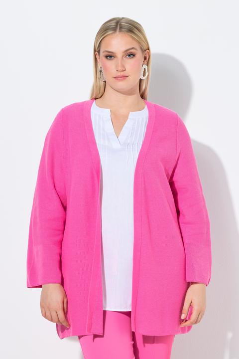 Produktbild Ulla Popken Strickjacke, A-Linie, offene Form, V-Ausschnitt, 3/4-Arm (58)