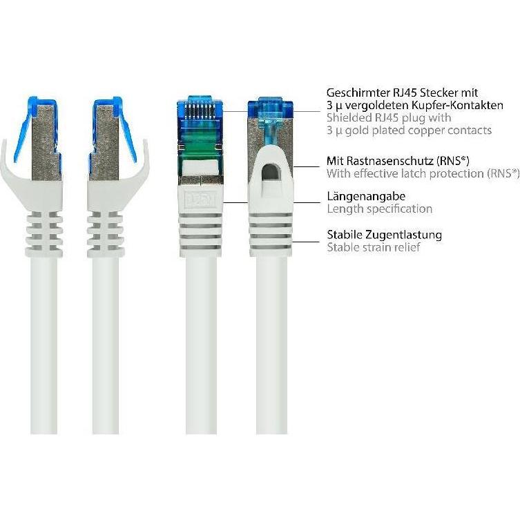Thumbnail - Good Connections RNS Patchkabel mit Rastnasenschutz, Cat. 6A, S/FTP, PiMF, halogenfrei, 500MHz, weiss, 30m (S/FTP, CAT6a...