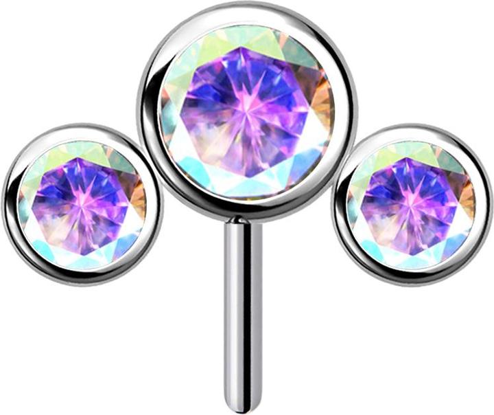 Image du produit Star Piercing Threadless argent avant trois cristaux multicolores (sans laiton, Titane)