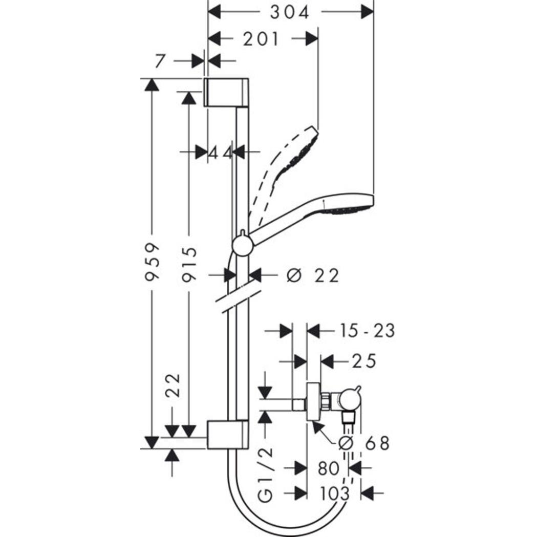 Thumbnail - hansgrohe, Duschsystem, HG Brausekombi RAINDANCE Croma Sel S Var Shower Set 90cm we/chr