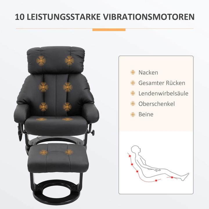 Produktbild Swisshandel24 Massagesessel Liegefunktion mit Hocker samtartiges Polyester Schwarz 76x80x102cm