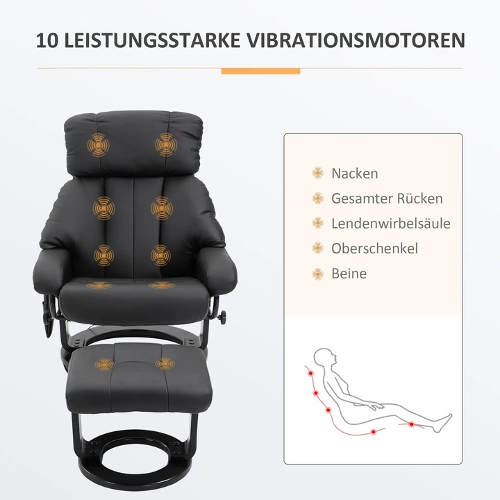 Actual product image Swisshandel24 Massage chair reclining function with stool velvety polyester black 76x80x102cm