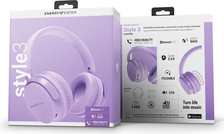Produktbild Energy Sistem Headphones Bluetooth Style 3 Lavender (Bluetooth, Deep Bass, High-quality voice calls (25 h, Kabellos)